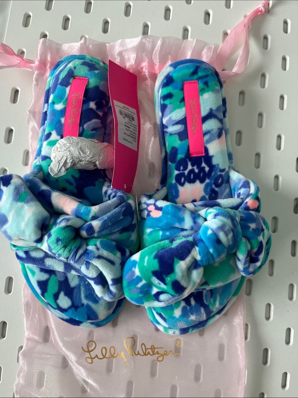 New Lilly Pulitzer Shoreline Turquoise Oasis Floral Knot Slippers